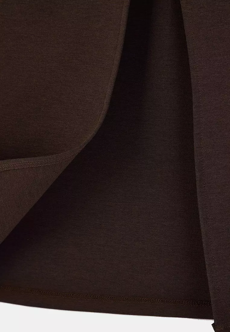 Brown Slit Detailed Knitted Stretch Fabric Plus Size Midi Skirt Tbbaw26Az00023
