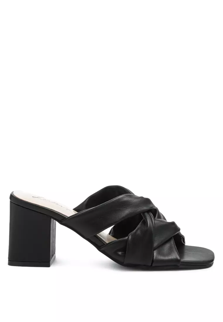 Discount on London Rag  shoes - SKU: Black Interwoven Straps Mid Heeled Sandals