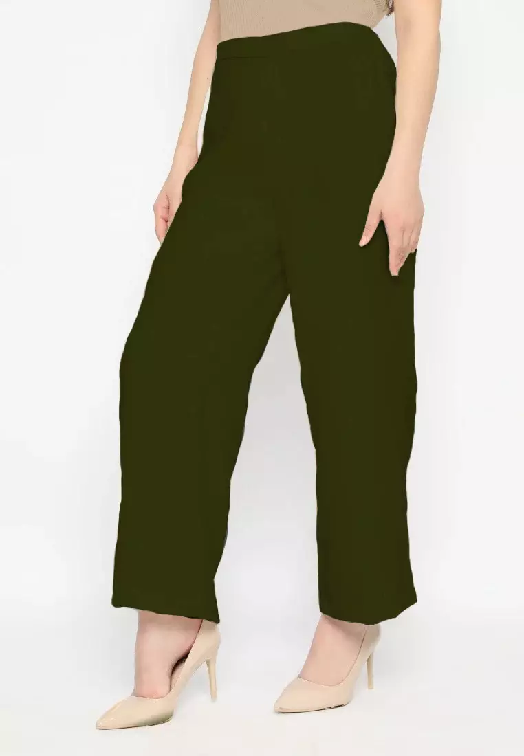 Celana Kulot Wanita Polos Bahan Jatuh  Plain Cullot Casual Look In Army Green By Brilliant Girl Warna Hijau