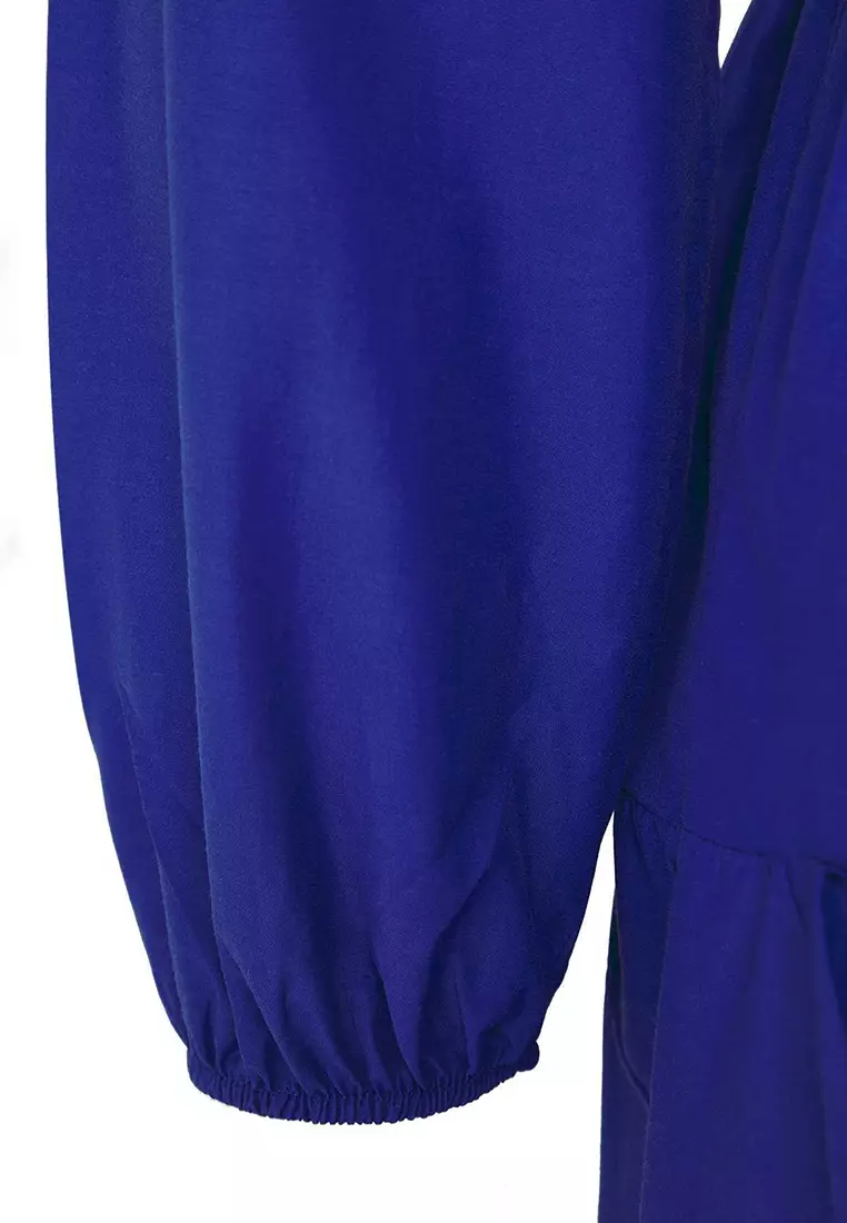 Plus Size Saxe Belted Judge Collar Button Detailed Woven Dress Tctss25Eb00150