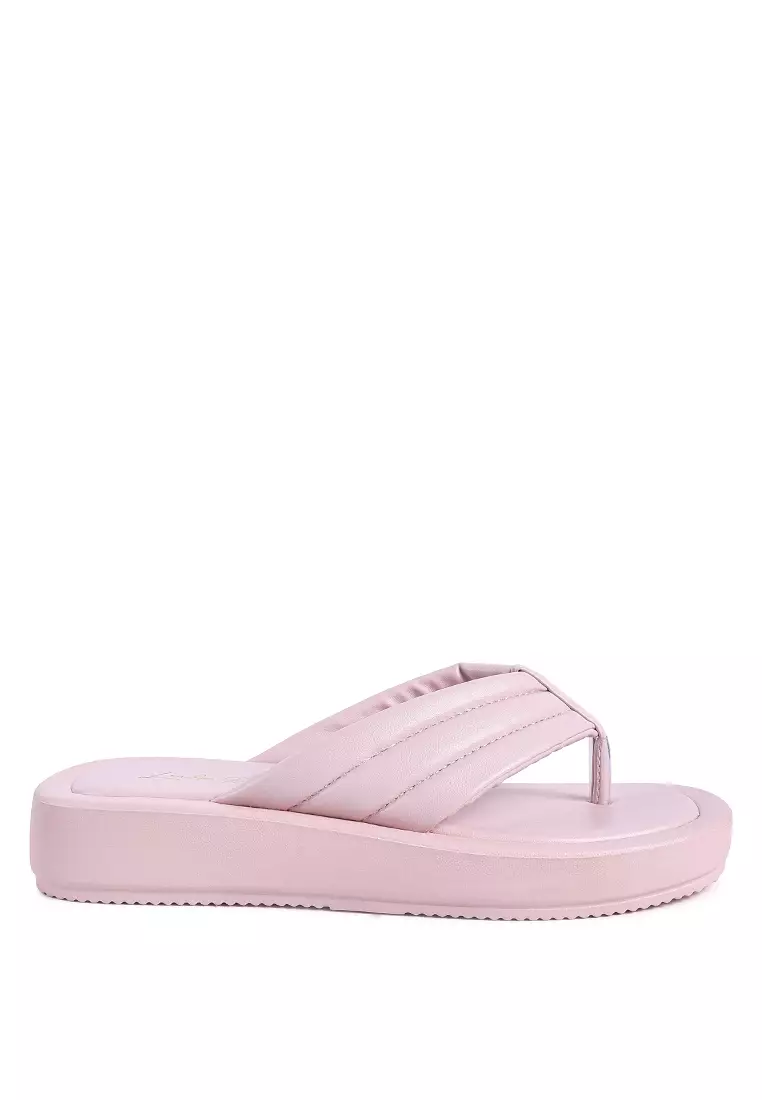 Discount on London Rag  shoes - SKU: Pink Quilted Thong Platform Sandals