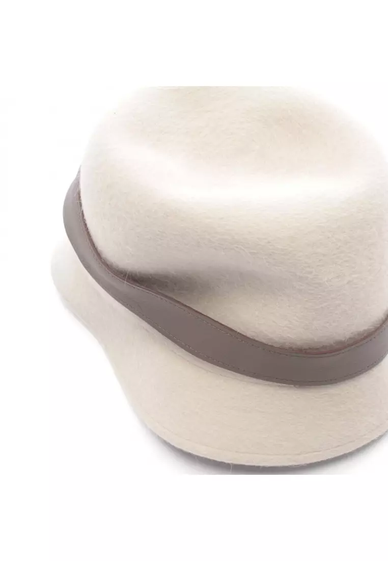 Pre-Loved Hermès hat Rabbit Felt leather off white Gray brown