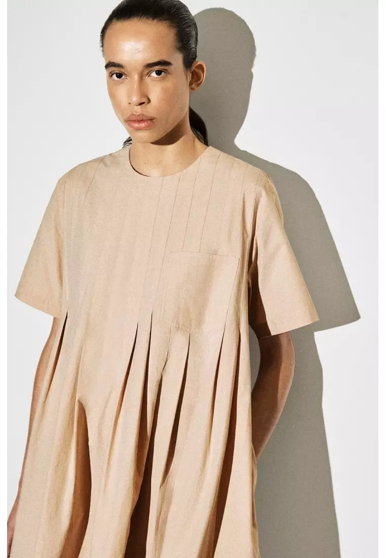 PLEATED COTTON-POPLIN MINI DRESS