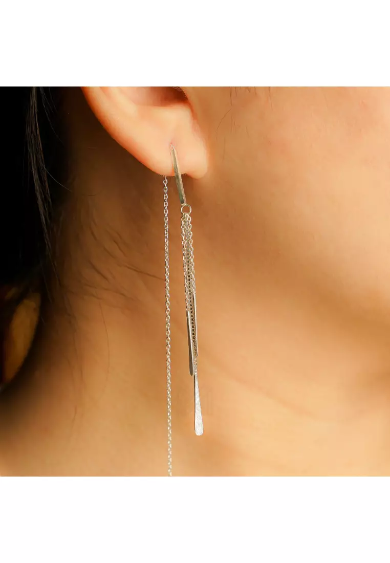 Minimal Thread Dangle Silver Threader Earrings with 925 Sterling Silver