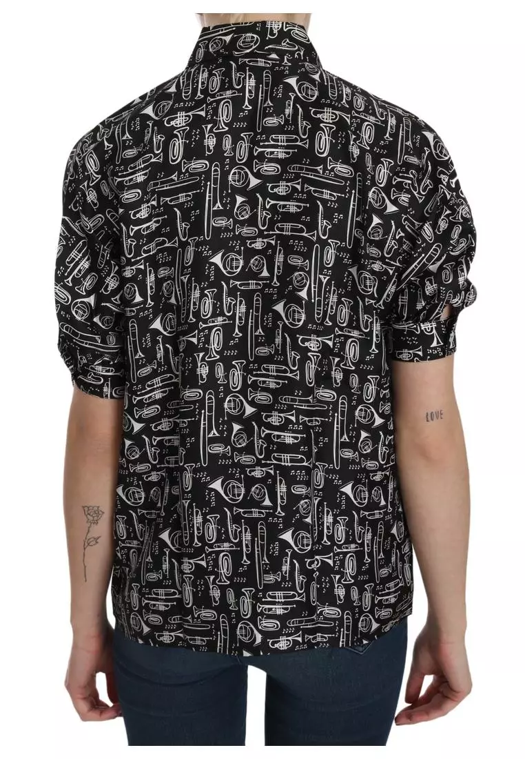 Silk Musical Instrument Print Shirt