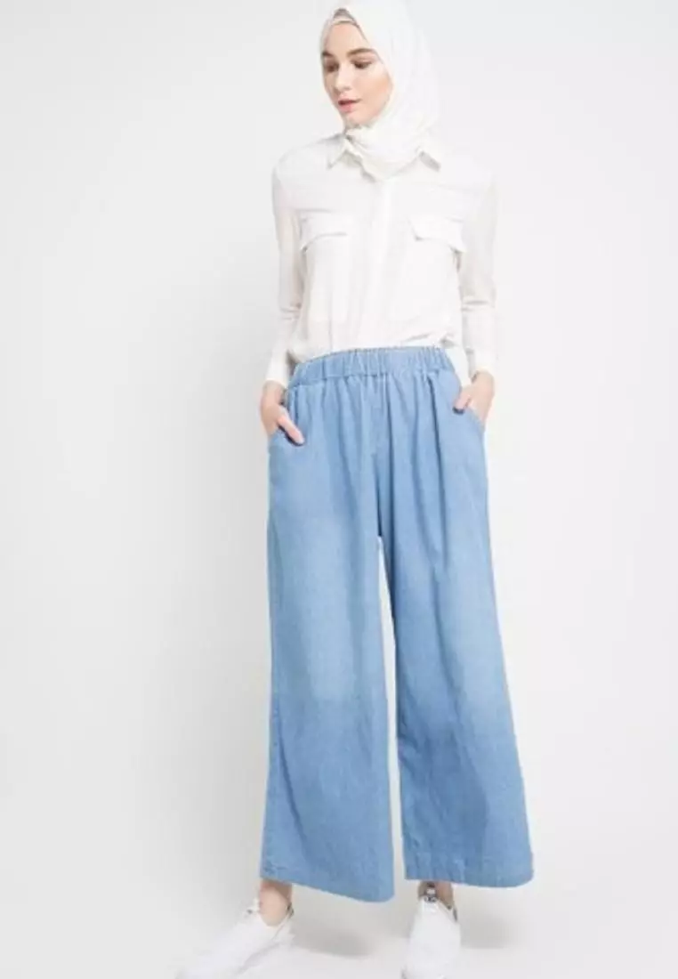Denim Palazzo Kelly (Celana Kulot Bawah Lebar) Light Blue