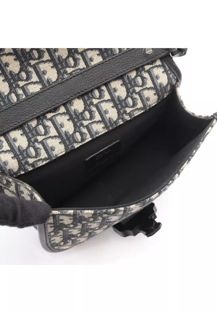 Pre-Loved Christian Dior GALLOP gallop oblique Shoulder bag canvas leather light beige Navy black