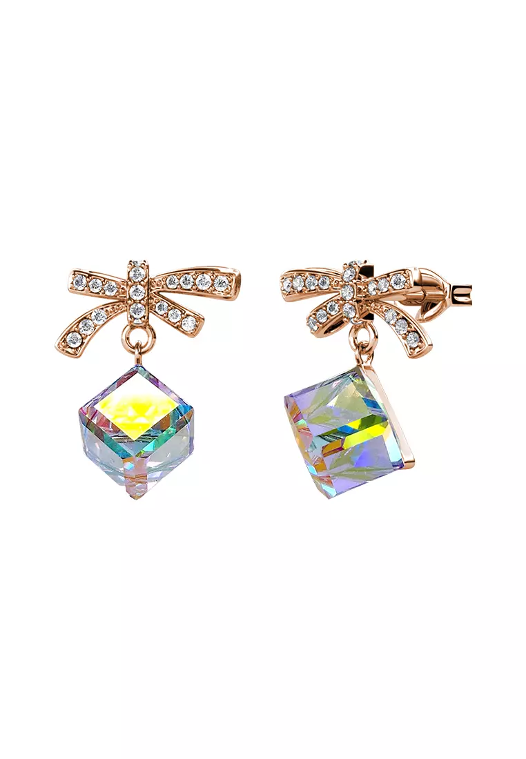 Posie Cube Earring RG AB Rainbow Crystal - Anting Crystal by Her Jewellery