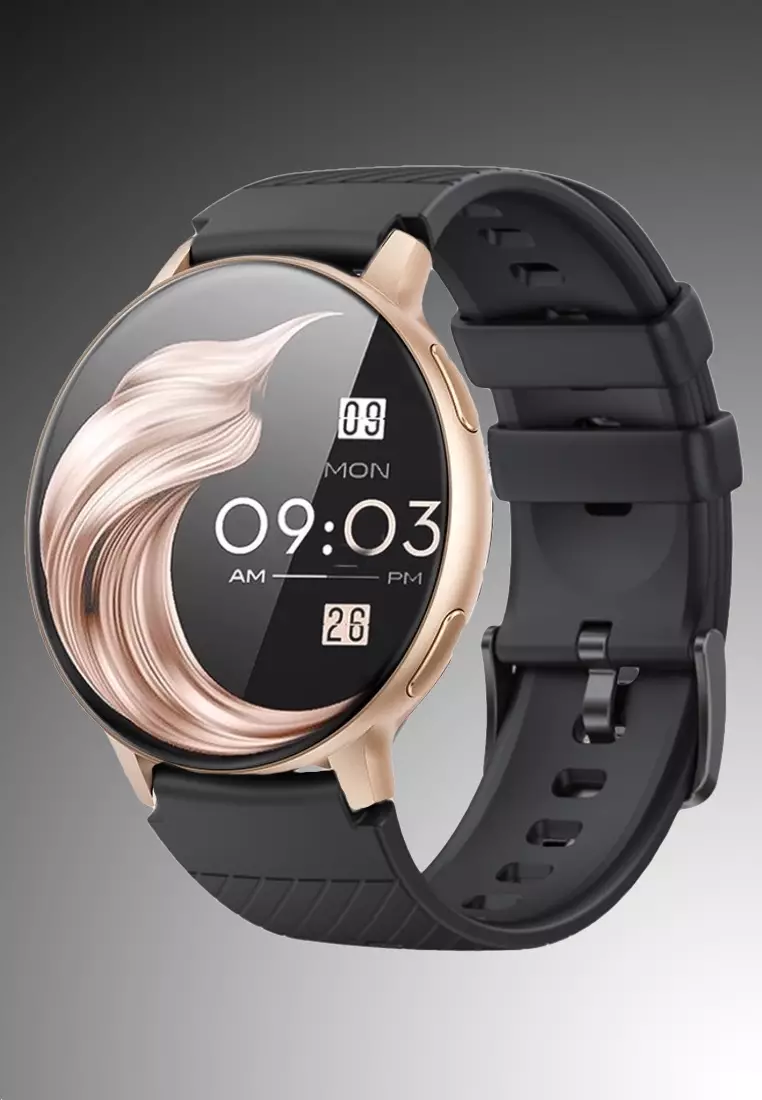 Unisex Round Smart Watch - 1.39 inch Large HD Screen - With 2 Rubber Straps (Black & Pink) - Rose Gold Color