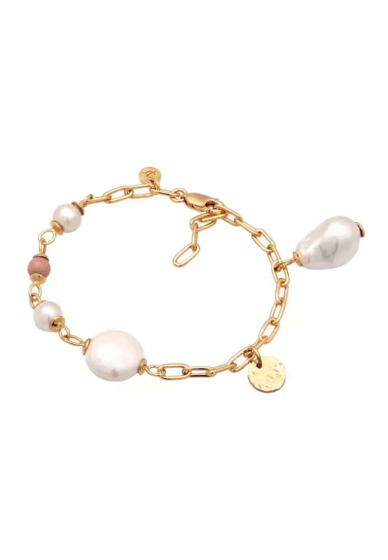 Gelang Perhiasan Perak 925 Wanita Shell Pearl Rhodonite Gold Plated