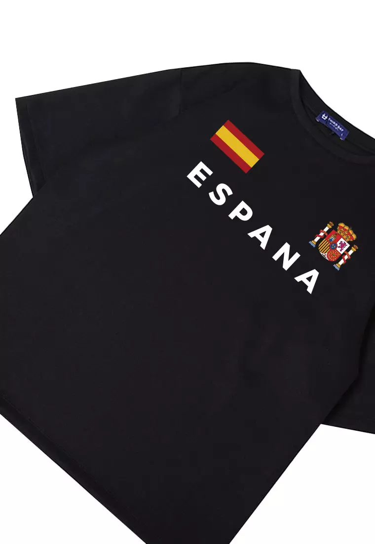MTS30 Kaos Oversize Bola Soccer Spanyol Euro 2024 Bahan Scuba Tebal "espana" Hitam