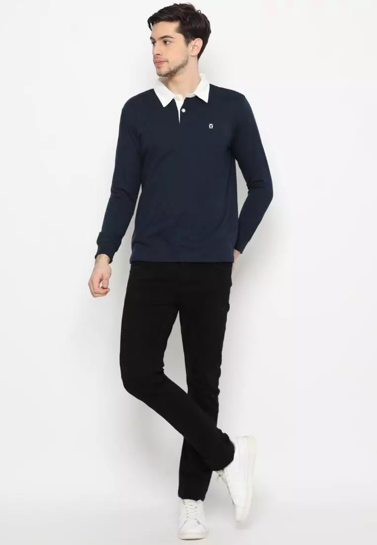 Matsuda Kaos Rugby Polo Shirt Pria Lengan Panjang Fujidera