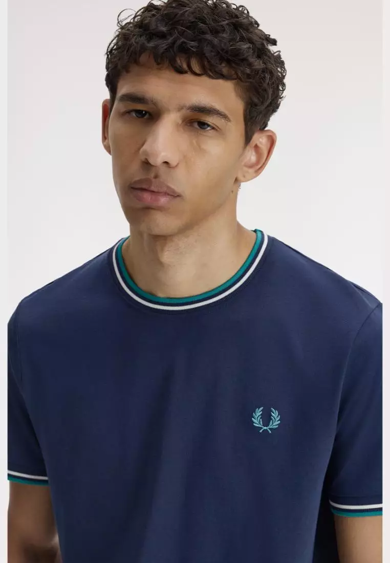Fred Perry M1588 Twin Tipped T-Shirt (Tennis Blue / Snow White / Deep Mint)