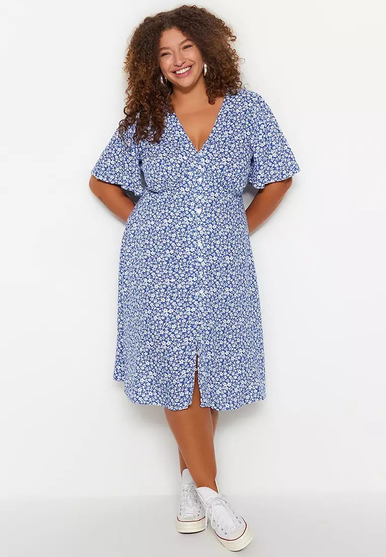 Navy blue floral sales dress plus size