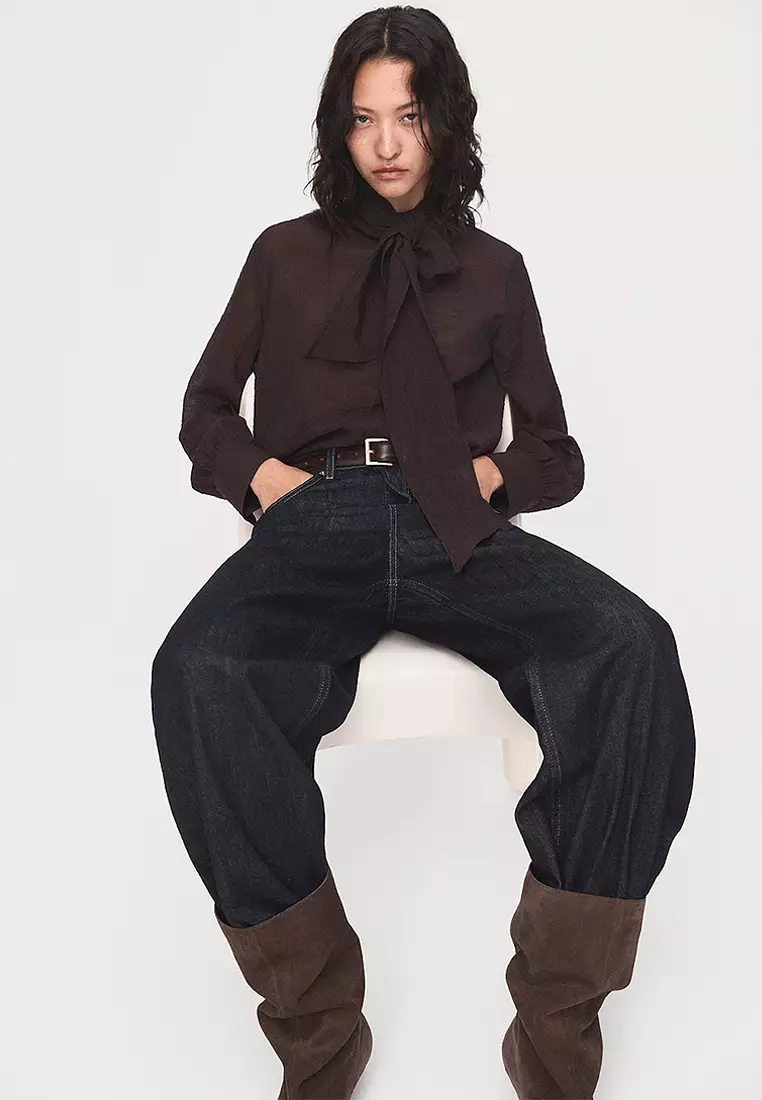 Textured Blouse with Foulard