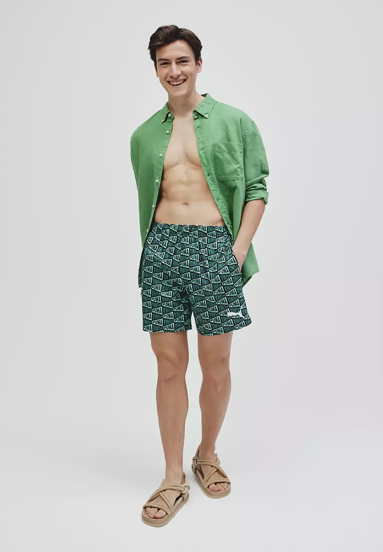 男裝印花國旗中腰泳褲