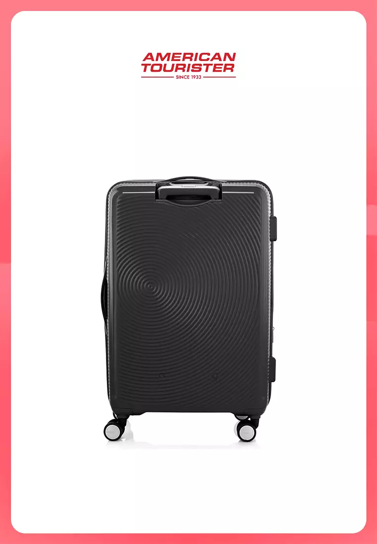 American Tourister Koper Hardcase Curio V2 Large Black + PWP Luggage Cover Book Opening L Blue