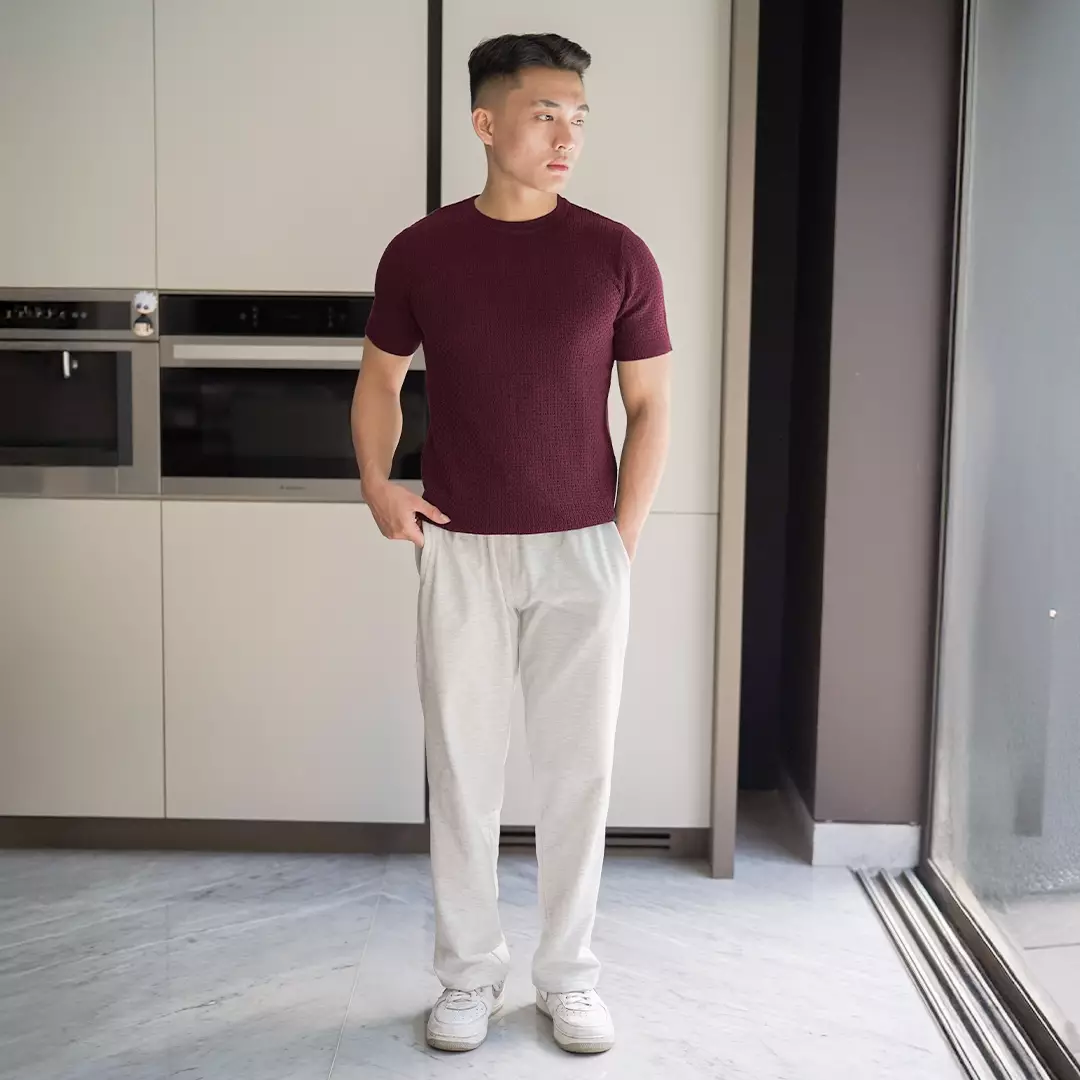 Kale ROGER MAROON / Atasan Rajut Pria / Sweater Rajut Tangan Pendek / Baju Pria