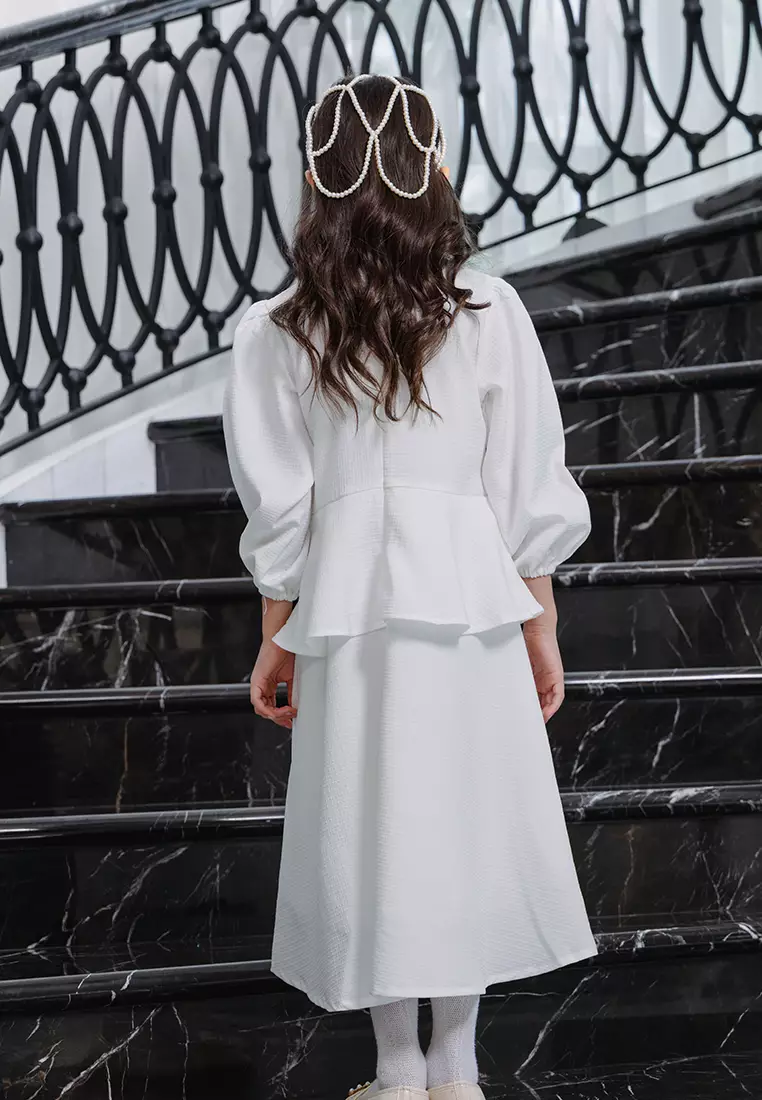 Little X eight Girl Aqeela Gamis - Gamis Anak Perempuan Putih - Family Collection - Eid Collection Koleksi Lebaran Sarimbit Keluarga Kids