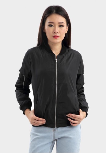 Bomber Jacket with Arm Zipper in Black