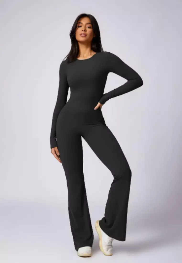 Selene Open Back Flare Jumpsuit – Sculpting Fit Premium Stretch Women Gym to Streetwear