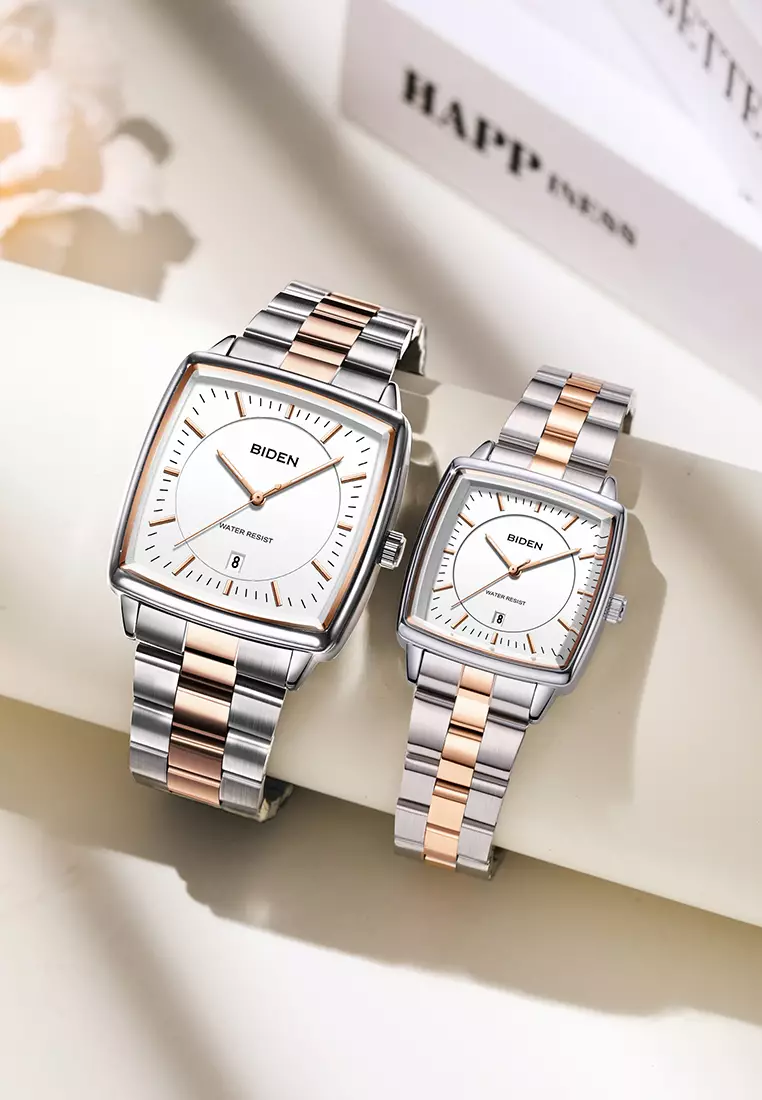 Jam Tangan Couple Original Full Luminous Kuarsa Tali Stainless Steel Fashion Classic Jam Tangan Pria dan Wanita rosewhite