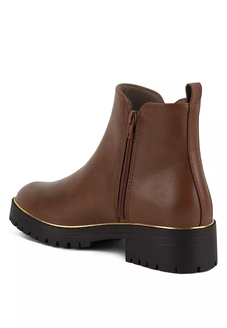 Sepatu Bot Tumit Blok warna Tan