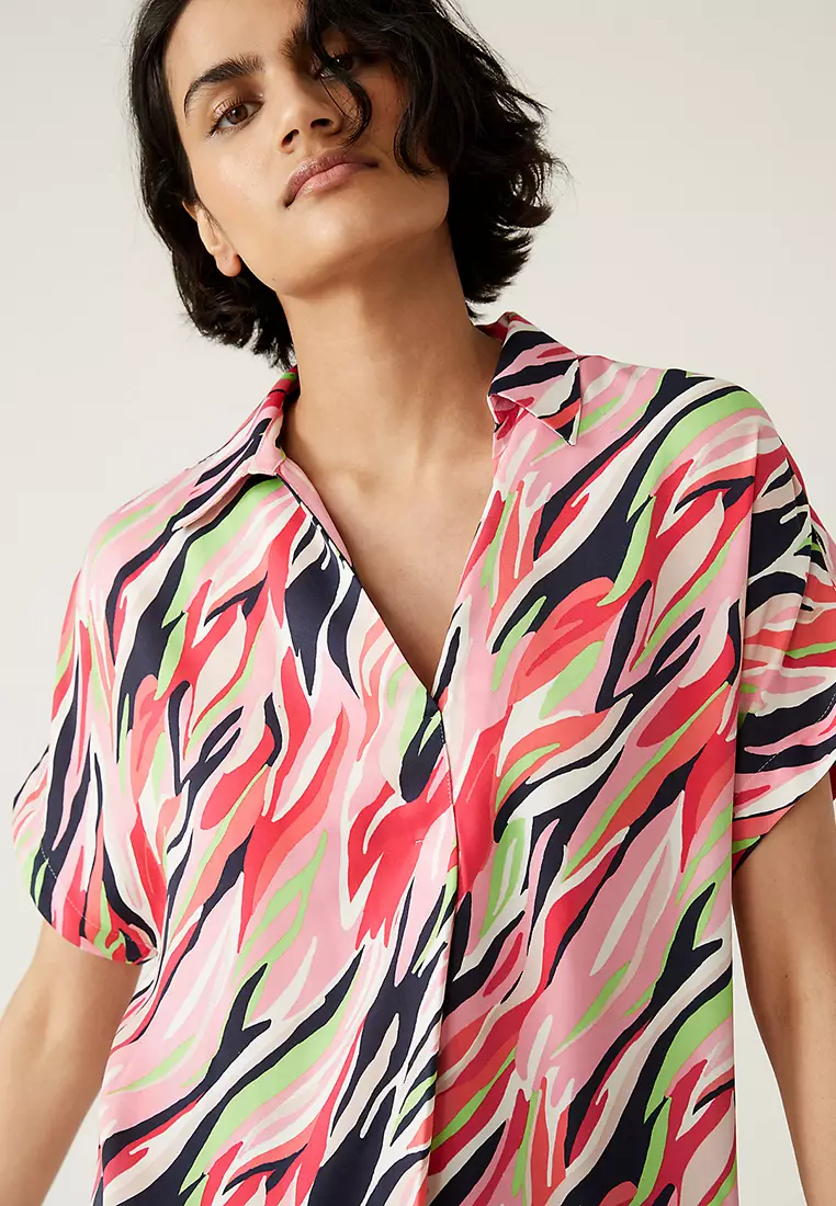 Satin Printed Popover Blouse
