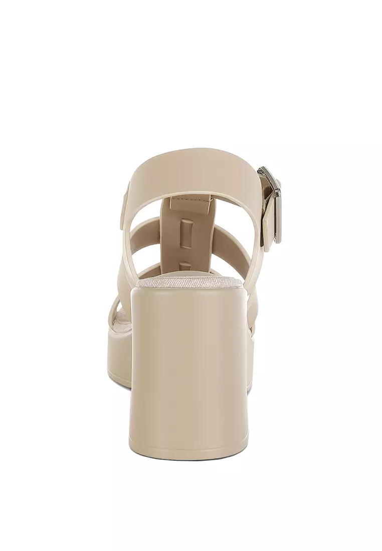 Sepatu hak platform gesper tebal warna krem