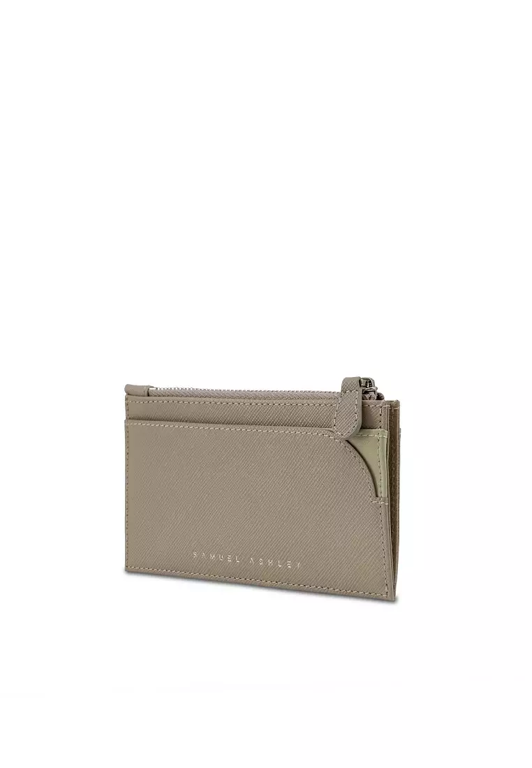 Maverick Top Zip Leather Card Pouch - Taupe