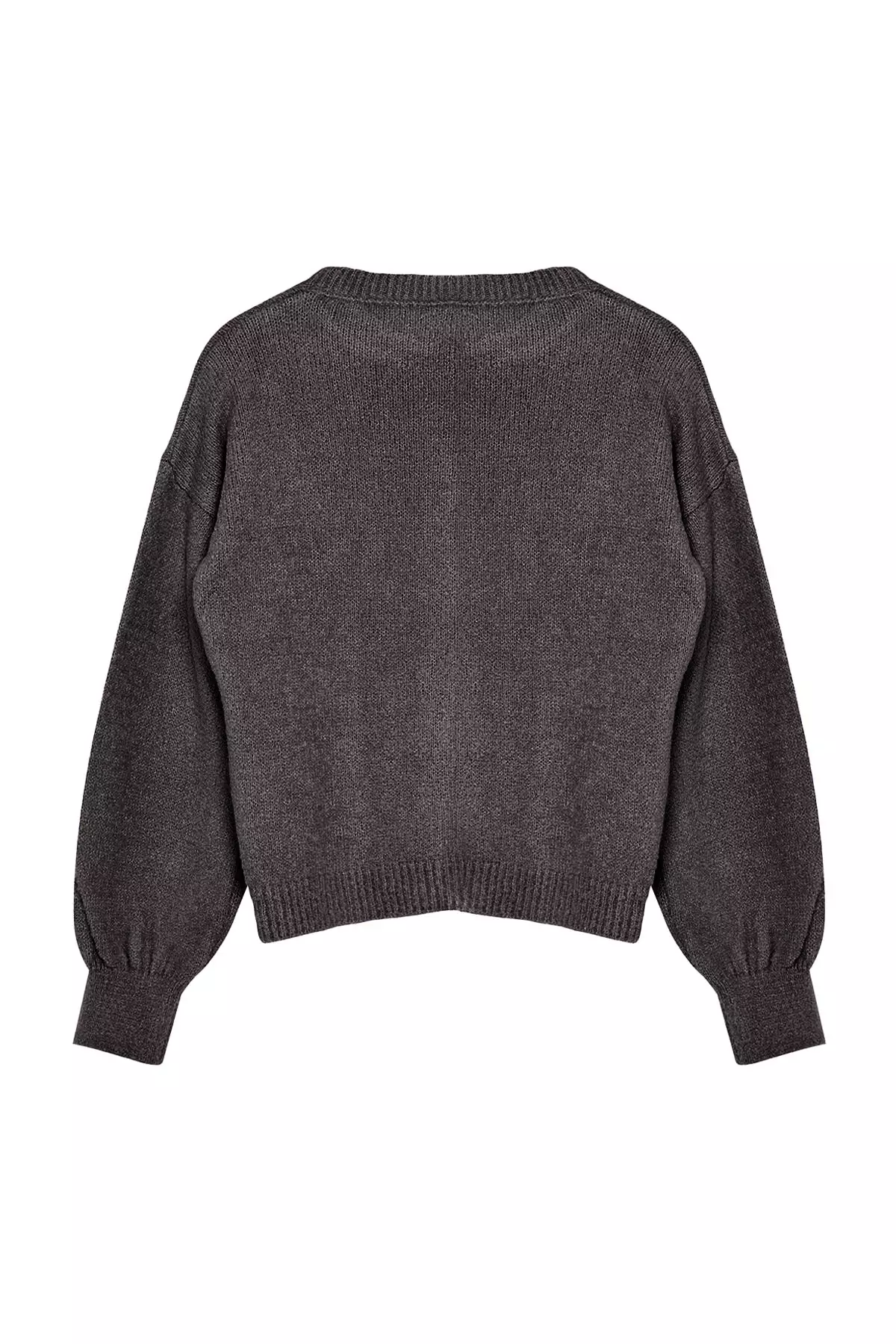 Anthracite Button Detailed Soft Texture Knitted Cardigan