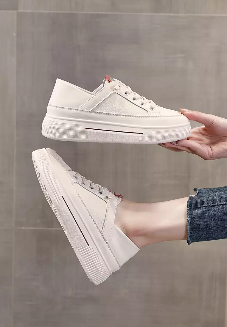 Genuine Leather Flat White Sneakers RX-Y5990