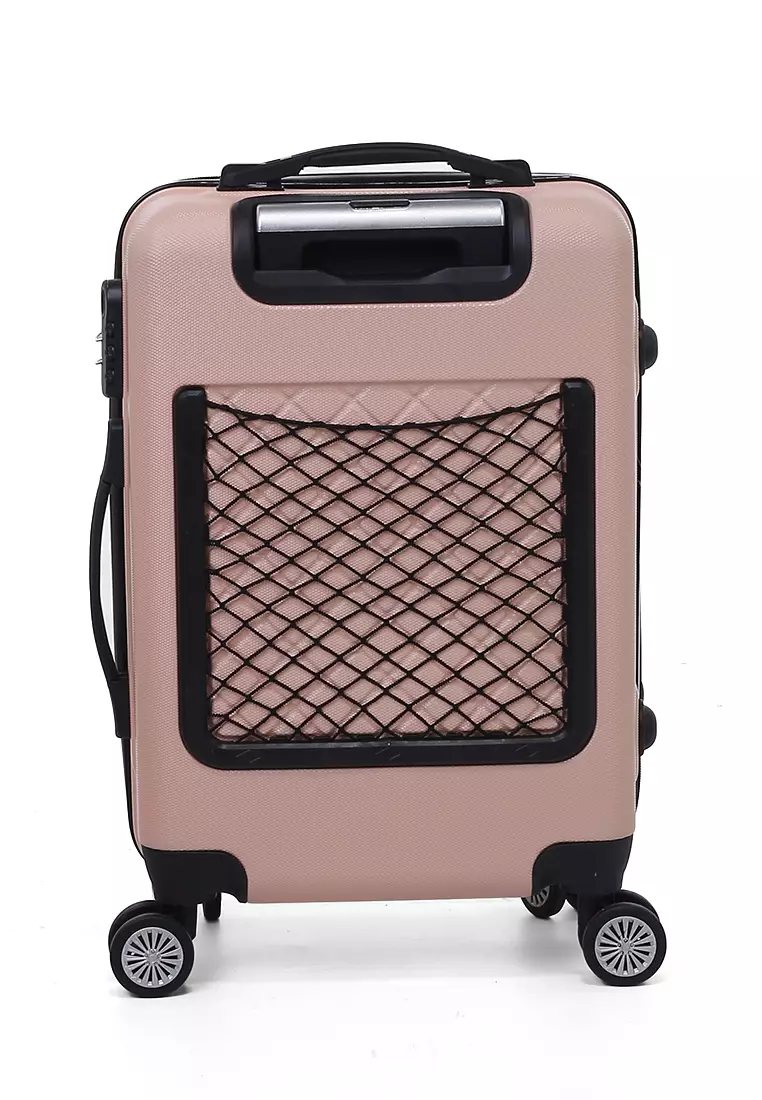 Carlton Koper Hardcase Desain Hexagon Size 20 Inch Suitcase Unisex with Rear Compartment Rubber Slot Material ABS+PVC Coated ORIGINAL - Peach
