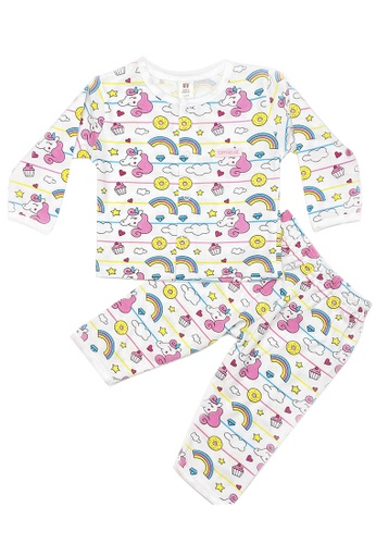 Toffyhouse white and pink and yellow Rainbows and Unicorns sleepwear set 0D38FKA0941183GS_1