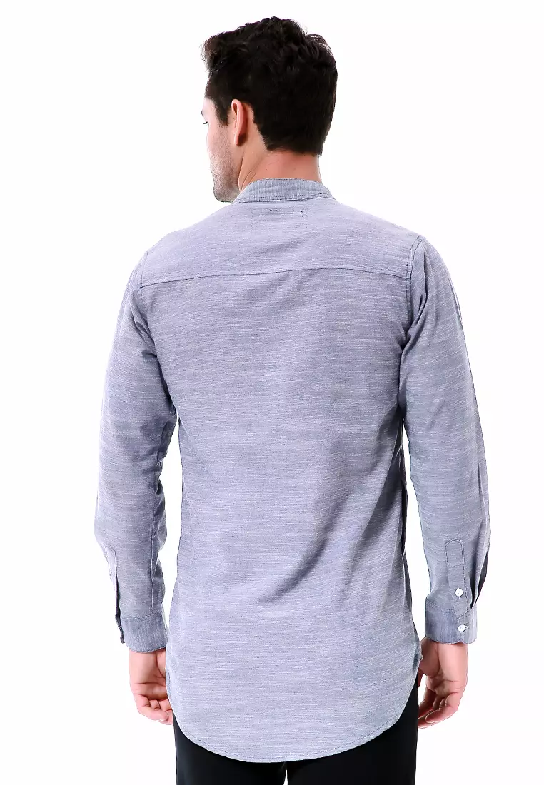 Leopold Atasan Pria Kemeja Polos Setengah Kancing Long Sleeve Simple Design Material Cotton ORIGINAL - Soft Navy