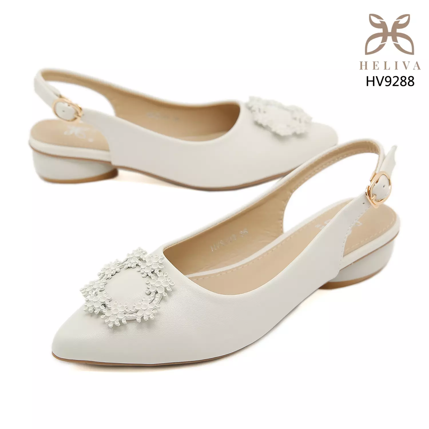 Heliva Rebecca Mules Shoes Sling Back  Frame Metal  Flower Sol 3cm HV9288