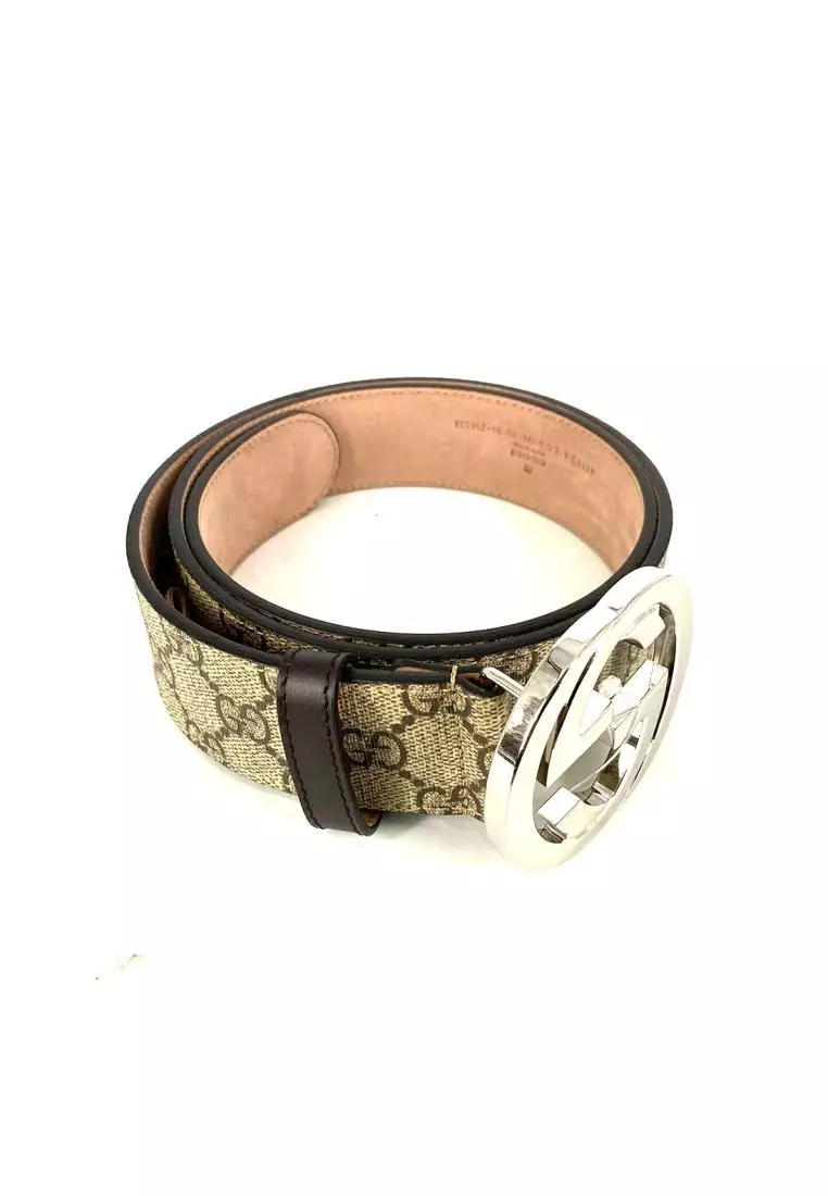 Gucci Belt GG Supreme with G Silver Buckle in Beige Ebony 90