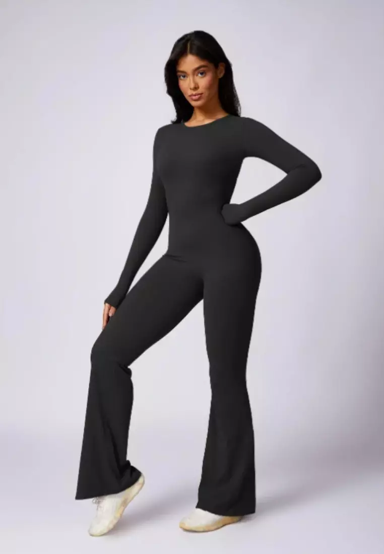 Selene Open Back Flare Jumpsuit – Sculpting Fit Premium Stretch Women Gym to Streetwear