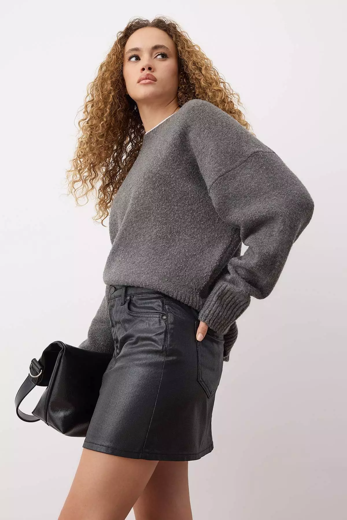 Black Coated Mini Denim Skirt