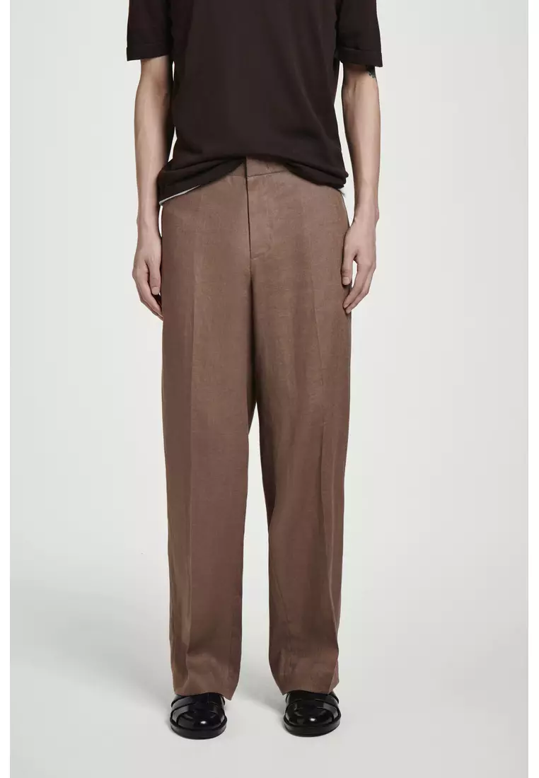 ELASTICATED LINEN STRAIGHT-LEG TROUSERS