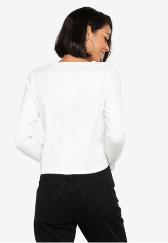 Buy Joska Long Sleeve V-Neck Crop Top from Pieces in White only 119