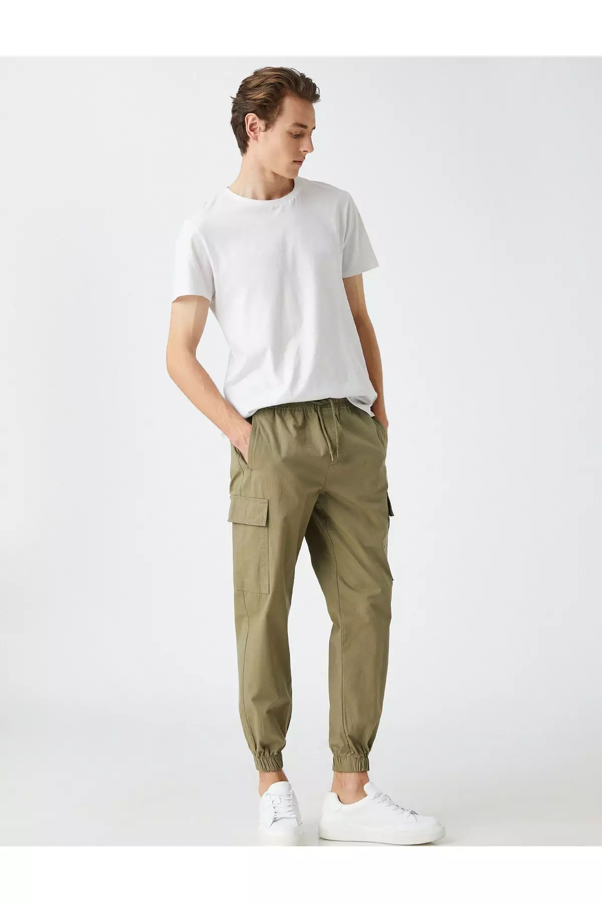 Herren Cargo Jogger Aus 100% Baumwolle – Grau, Größe 42, Mit Drawstring & Taschen
