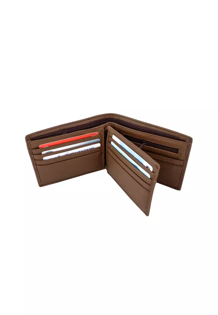 男士皮革 RFID 零錢雙折短夾 / 錢包 (Men's RFID Genuine Leather Bi Fold Center Flap Short Wallet With Coin Compartment)