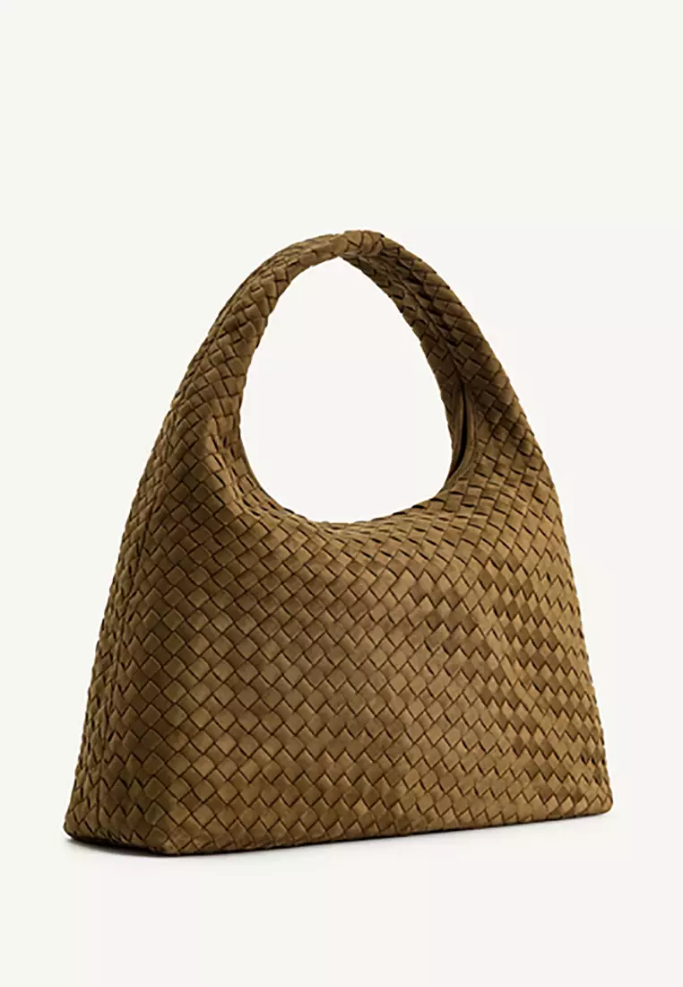 Iaura Faux Suede Woven Shoulder Bag - Olive Green