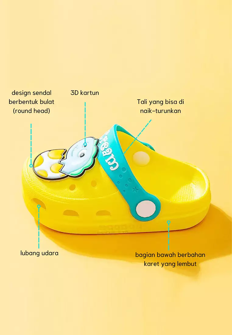 Wakakids Sandal Anak Perempuan Slippers Karet Non Slip Model Baim Tali Belakang Karakter Unicorn Biru Venhs