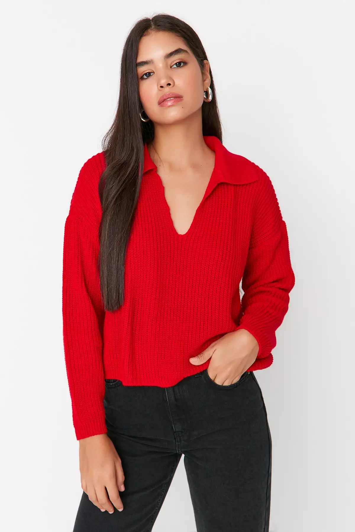 Red long on sale sleeve jumper