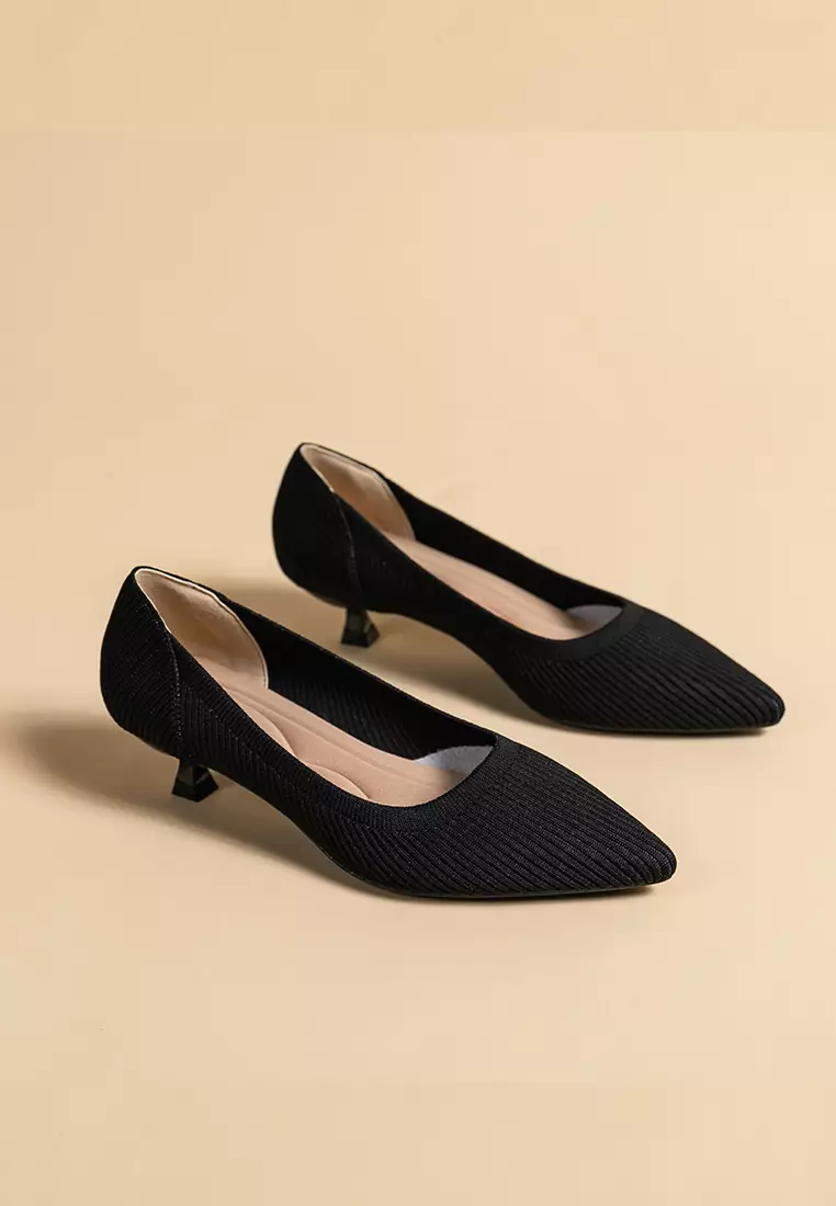 3.5CM ‌Pointed-toe Fly Knit‌ Kitten Heels‌ TJ1507