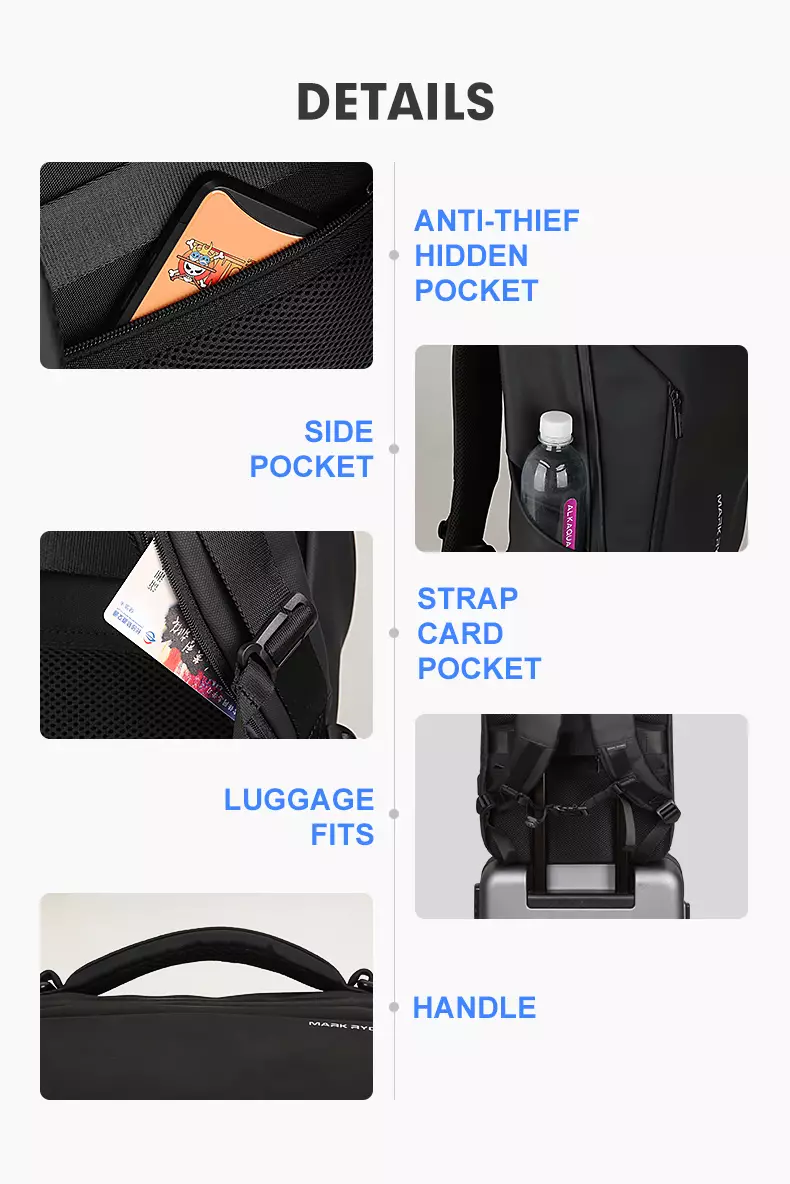 Mark Ryden MR9031 Tas Ransel Backpack Laptop Pria 15.6 Inch USB - BLACK