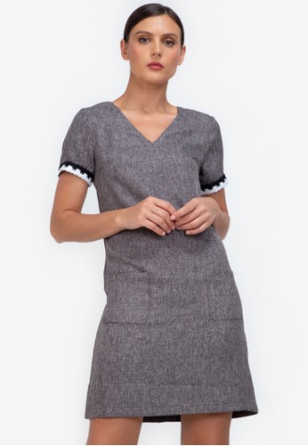 ZALORA WORK beige V Neck Trim Detail Dress 290CFAAA2AFDF4GS_1