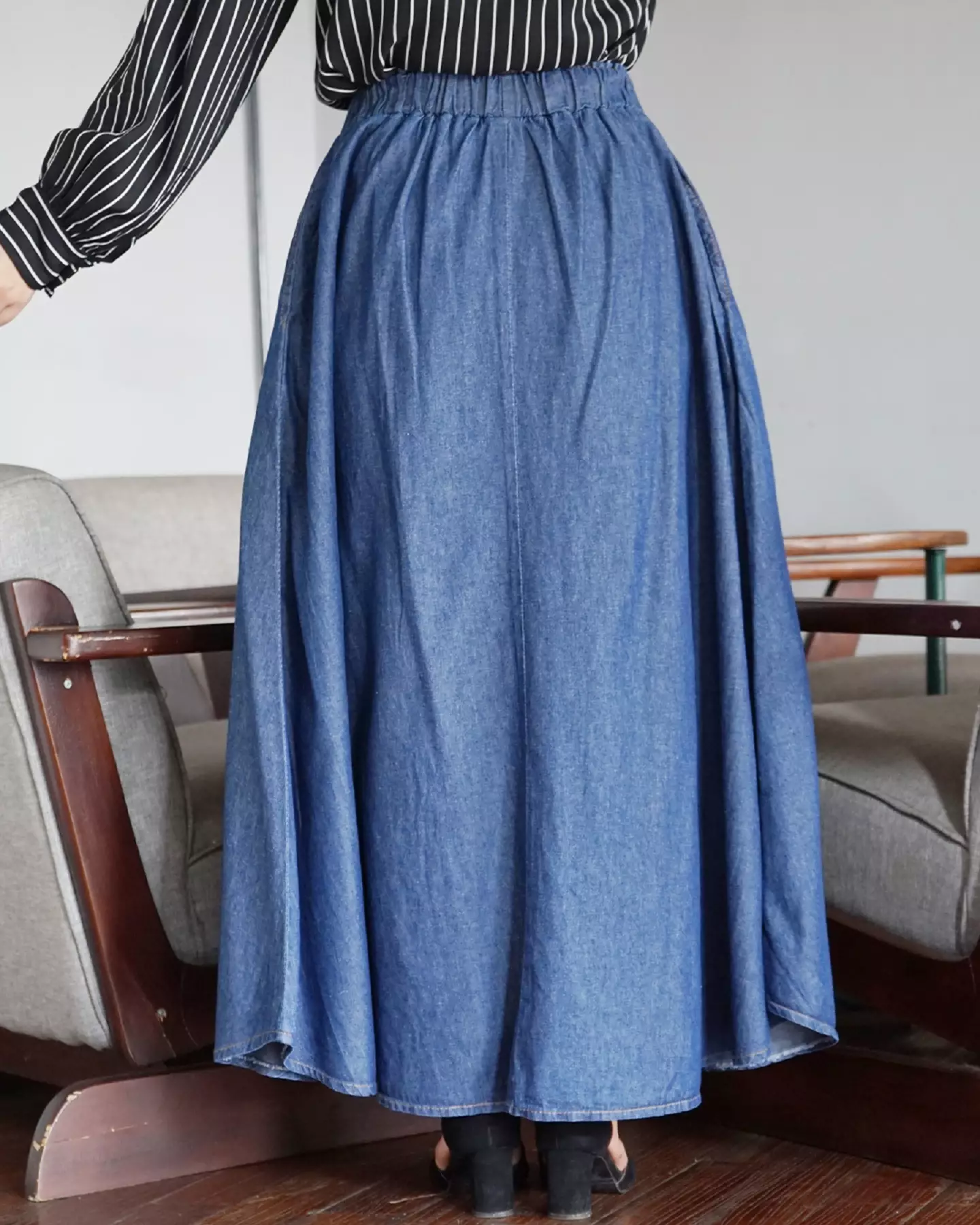 Flare Denim Skirt - Biru Tua